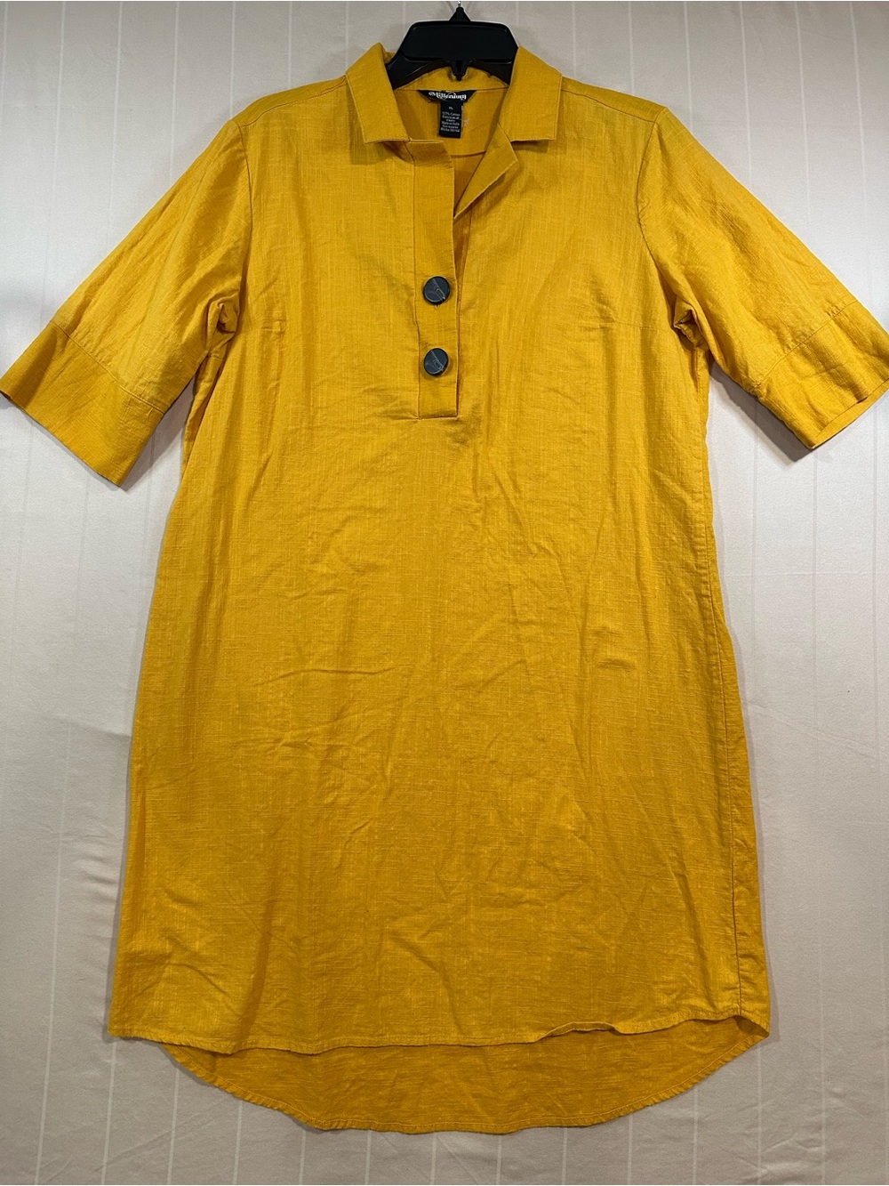 Millenium Yellow Textured 100% Cotton High Low Shift Shirt Dress XL Like New